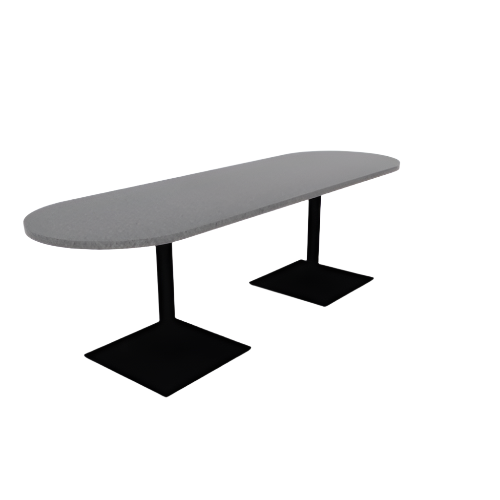 Proof 30" x 96" Racetrack Pedestal Cafe Table with Square Steel Base Pair HPL Top