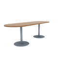 Proof 30" x 96" Racetrack Pedestal Cafe Table with Round Stainless Steel Base Pair HPL Top