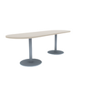 Proof 30" x 96" Racetrack Pedestal Cafe Table with Round Stainless Steel Base Pair HPL Top