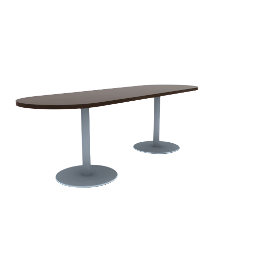 Proof 30" x 96" Racetrack Pedestal Cafe Table with Round Stainless Steel Base Pair HPL Top