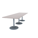 Proof 36" x 108" Rectangle Pedestal Cafe Table with Round Stainless Steel Base Set of 3 HPL Top
