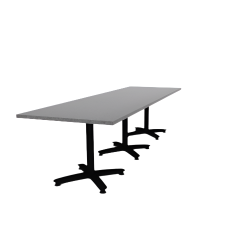 Proof 36" x 120" Rectangle Pedestal Cafe Table with Arched Base Set of 3 HPL Top