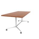 Vaux 36 x 72" Rounded Rectangle Cafe Table HPL Top with Square Edge Casters 30"H