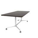 Vaux 36 x 72" Rounded Rectangle Cafe Table HPL Top with Square Edge Casters 30"H