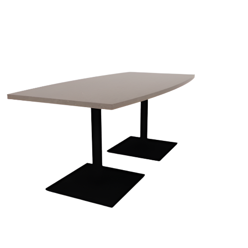 Proof 36" x 72" Boat Pedestal Cafe Table with Square Steel Base Pair HPL Top