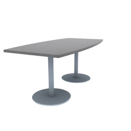 Proof 36" x 72" Boat Pedestal Cafe Table with Round Stainless Steel Base Pair HPL Top