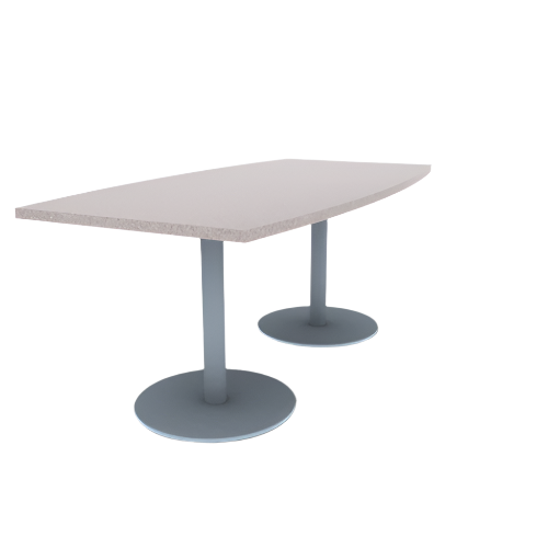 Proof 36" x 72" Boat Pedestal Cafe Table with Round Stainless Steel Base Pair HPL Top