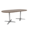 Proof 36" x 72" Racetrack Pedestal Cafe Table with Cast Iron X-Base Pair HPL Top