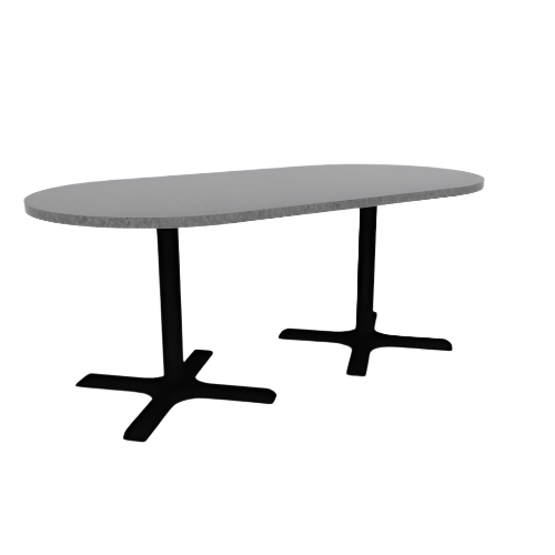 Proof 36" x 72" Racetrack Pedestal Cafe Table with Cast Iron X-Base Pair HPL Top