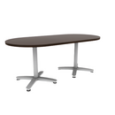 Proof 36" x 72" Racetrack Pedestal Cafe Table with Cast Iron Arched Base Pair HPL Top