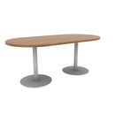 Proof 36" x 72" Racetrack Pedestal Cafe Table with Round Steel Base Pair HPL Top