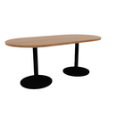 Proof 36" x 72" Racetrack Pedestal Cafe Table with Round Steel Base Pair HPL Top
