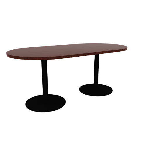 Proof 36" x 72" Racetrack Pedestal Cafe Table with Round Steel Base Pair HPL Top