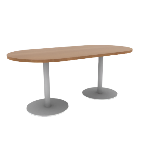 Proof 36" x 72" Racetrack Pedestal Cafe Table with Round Steel Base Pair HPL Top