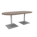 Proof 36" x 72" Racetrack Pedestal Cafe Table with Square Steel Base Pair HPL Top
