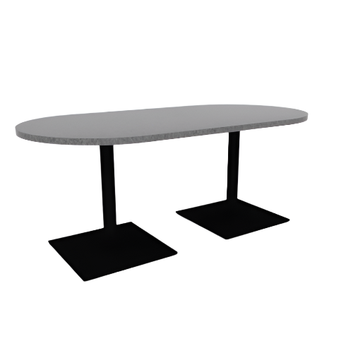 Proof 36" x 72" Racetrack Pedestal Cafe Table with Square Steel Base Pair HPL Top