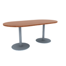 Proof 36" x 72" Racetrack Pedestal Cafe Table with Round Stainless Steel Base Pair HPL Top