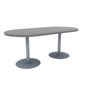 Proof 36" x 72" Racetrack Pedestal Cafe Table with Round Stainless Steel Base Pair HPL Top