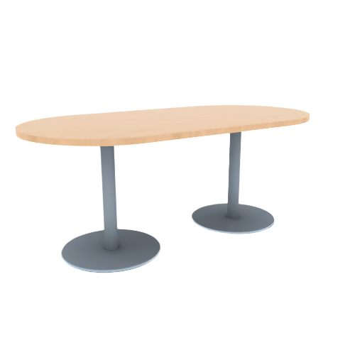 Proof 36" x 72" Racetrack Pedestal Cafe Table with Round Stainless Steel Base Pair HPL Top