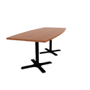 Proof 36" x 84" Boat Pedestal Cafe Table with Cast Iron X-Base Pair HPL Top