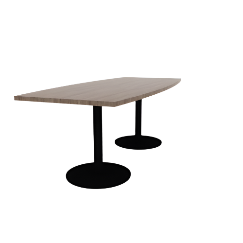 Proof 36" x 84" Boat Pedestal Cafe Table with Round Steel Base Pair HPL Top