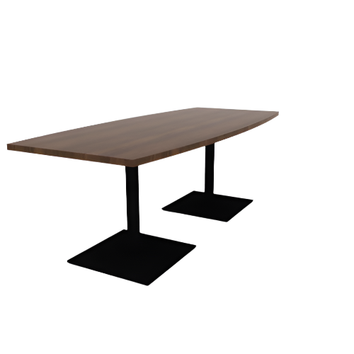 Proof 36" x 84" Boat Pedestal Cafe Table with Square Steel Base Pair HPL Top