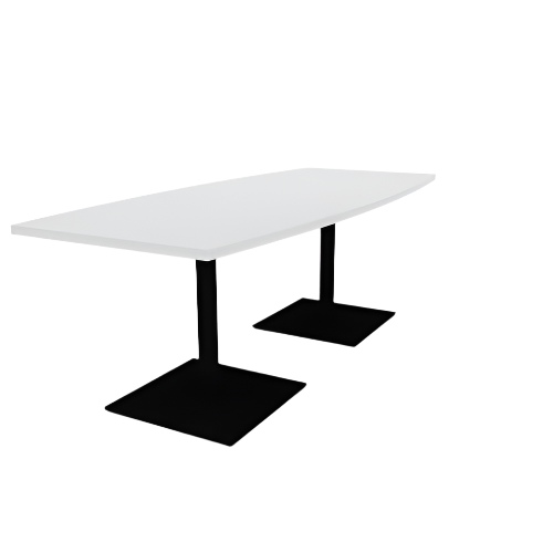 Proof 36" x 84" Boat Pedestal Cafe Table with Square Steel Base Pair HPL Top