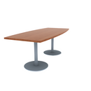 Proof 36" x 84" Boat Pedestal Cafe Table with Round Stainless Steel Base Pair HPL Top