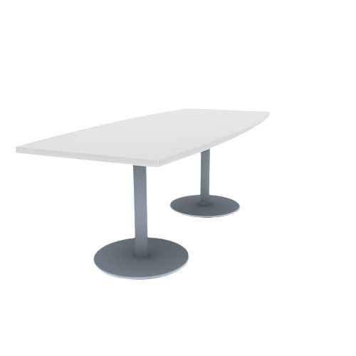 Proof 36" x 84" Boat Pedestal Cafe Table with Round Stainless Steel Base Pair HPL Top