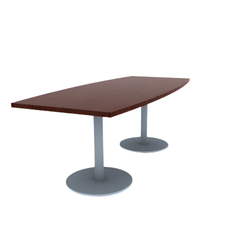 Proof 36" x 84" Boat Pedestal Cafe Table with Round Stainless Steel Base Pair HPL Top