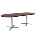 Proof 36" x 84" Racetrack Pedestal Cafe Table with X-Base Pair HPL Top 3MM PVC Edge