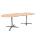 Proof 36" x 84" Racetrack Pedestal Cafe Table with Arched Base Pair HPL Top 3MM PVC Edge