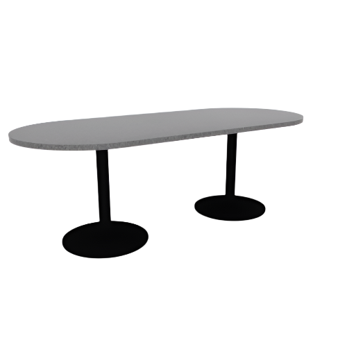 Proof 36" x 84" Racetrack Pedestal Cafe Table with Round Steel Base Pair HPL Top 3MM PVC Edge