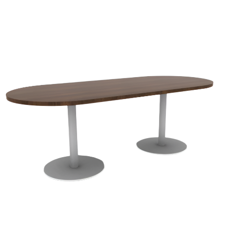 Proof 36" x 84" Racetrack Pedestal Cafe Table with Round Steel Base Pair HPL Top 3MM PVC Edge