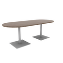 Proof 36" x 84" Racetrack Pedestal Cafe Table with Square Steel Base Pair HPL Top 3MM PVC Edge