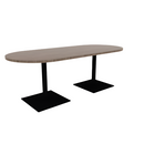 Proof 36" x 84" Racetrack Pedestal Cafe Table with Square Steel Base Pair HPL Top 3MM PVC Edge