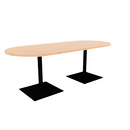 Proof 36" x 84" Racetrack Pedestal Cafe Table with Square Steel Base Pair HPL Top 3MM PVC Edge