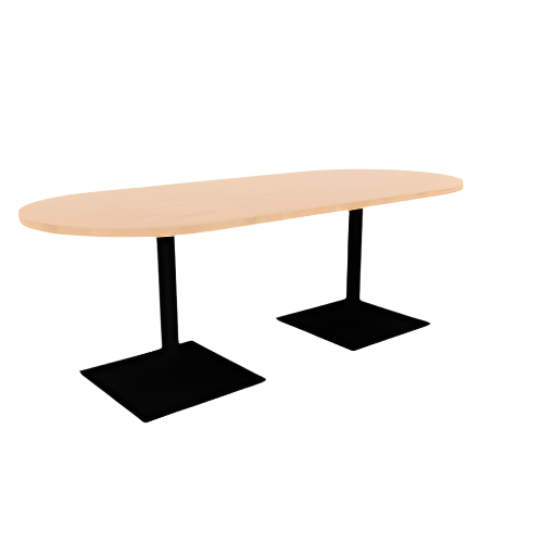 Proof 36" x 84" Racetrack Pedestal Cafe Table with Square Steel Base Pair HPL Top 3MM PVC Edge