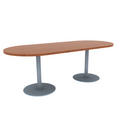 Proof 36" x 84" Racetrack Pedestal Cafe Table with Round Stainless Steel Base Pair HPL Top 3MM PVC Edge