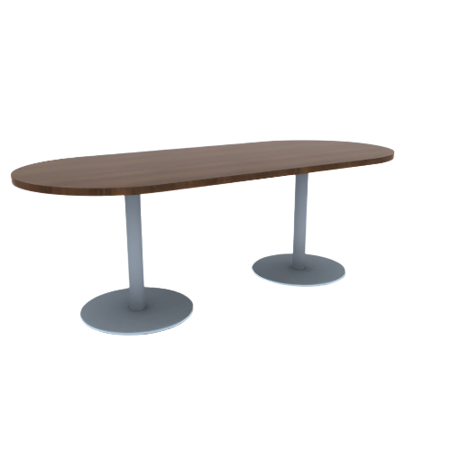 Proof 36" x 84" Racetrack Pedestal Cafe Table with Round Stainless Steel Base Pair HPL Top 3MM PVC Edge