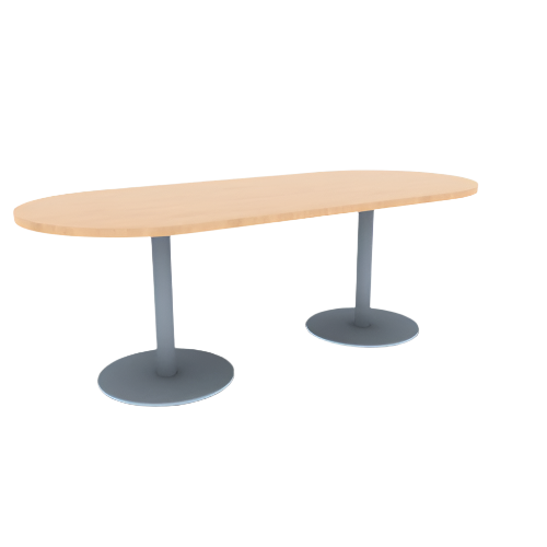 Proof 36" x 84" Racetrack Pedestal Cafe Table with Round Stainless Steel Base Pair HPL Top 3MM PVC Edge