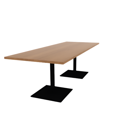Proof 36" x 96" Rectangle Pedestal Cafe Table with Square Steel Base Pair HPL Top