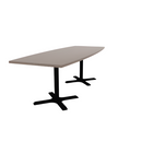 Proof 36" x 96" Boat Pedestal Cafe Table with Cast Iron X-Base Pair HPL Top