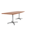 Proof 36" x 96" Boat Pedestal Cafe Table with Cast Iron Arched Base Pair HPL Top