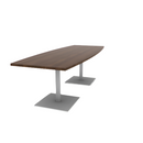 Proof 36" x 96" Boat Pedestal Cafe Table with Square Steel Base Pair HPL Top