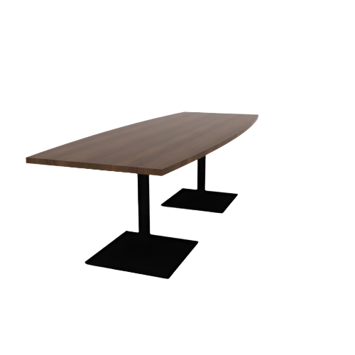 Proof 36" x 96" Boat Pedestal Cafe Table with Square Steel Base Pair HPL Top