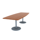 Proof 36" x 96" Boat Pedestal Cafe Table with Round Stainless Steel Base Pair HPL Top