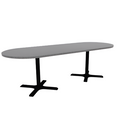 Proof 36" x 96" Racetrack Pedestal Cafe Table with X-Base Pair HPL Top