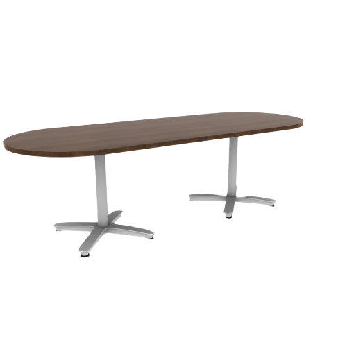 Proof 36" x 96" Racetrack Pedestal Cafe Table with Arched Base Pair HPL Top