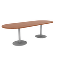 Proof 36" x 96" Racetrack Pedestal Cafe Table with Round Steel Base Pair HPL Top